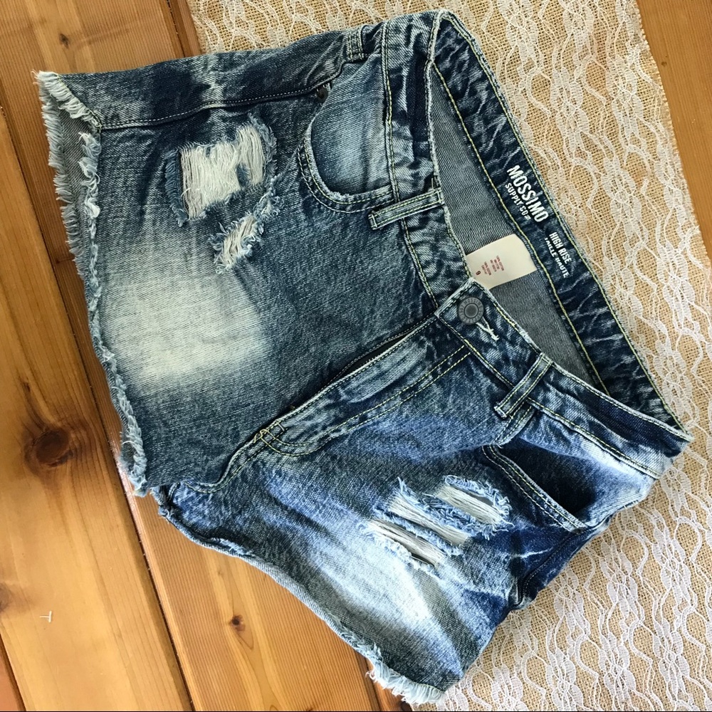 Distressed High Waisted Denim Shorts